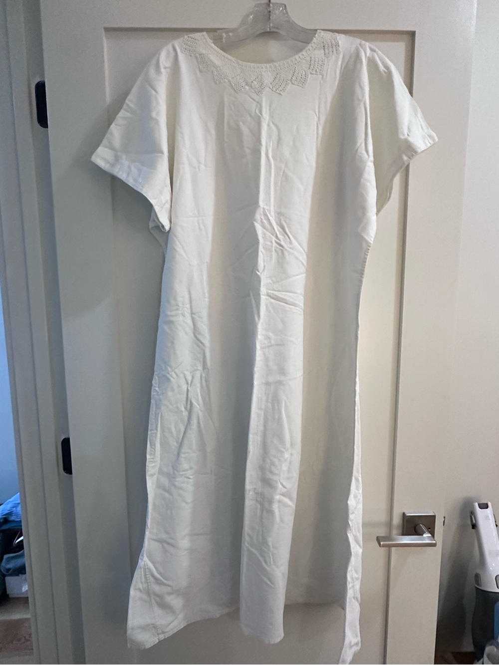 Vintage White Maxi Dress with Crochet Neckline